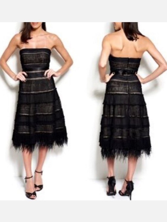 BCBGMaxAzria Dresses & Skirts - BCBGMaxAzria Black Silk Ostrich Feather Fringe Cocktail Dress LBD Womens Size 8